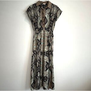 Paani Collared Maxi Dress Women's Medium Black Blue Paisley Metallic Dolman